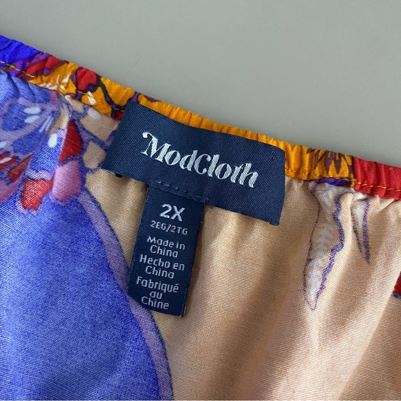 ModCloth In All My Vibrance Peasant Blouse Top 2X Orange Blue Multi Bali Floral - Picture 5 of 8